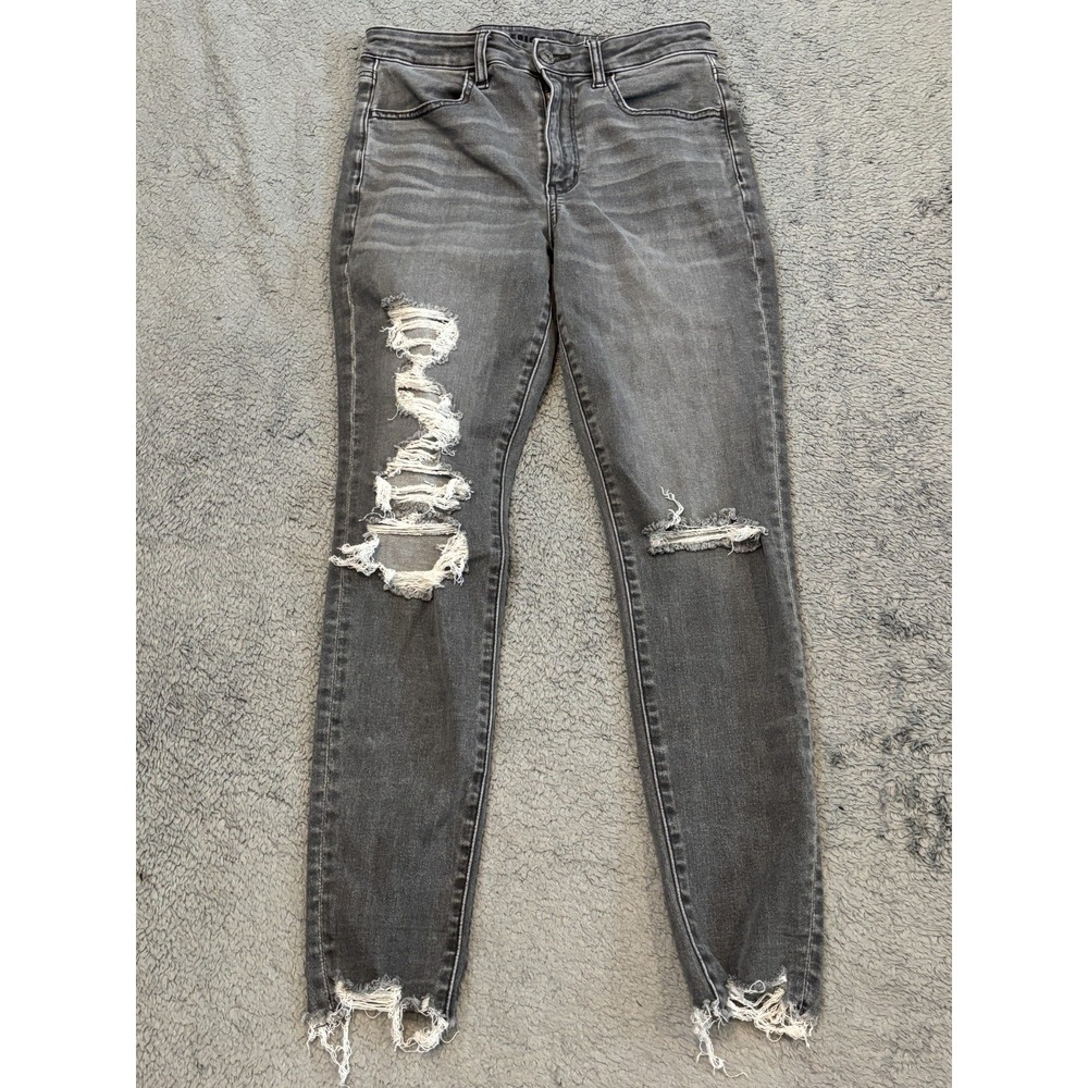 American Eagle Jeans Womens 6R Super Hi Rise Gray Distressed Jegging Stretch
